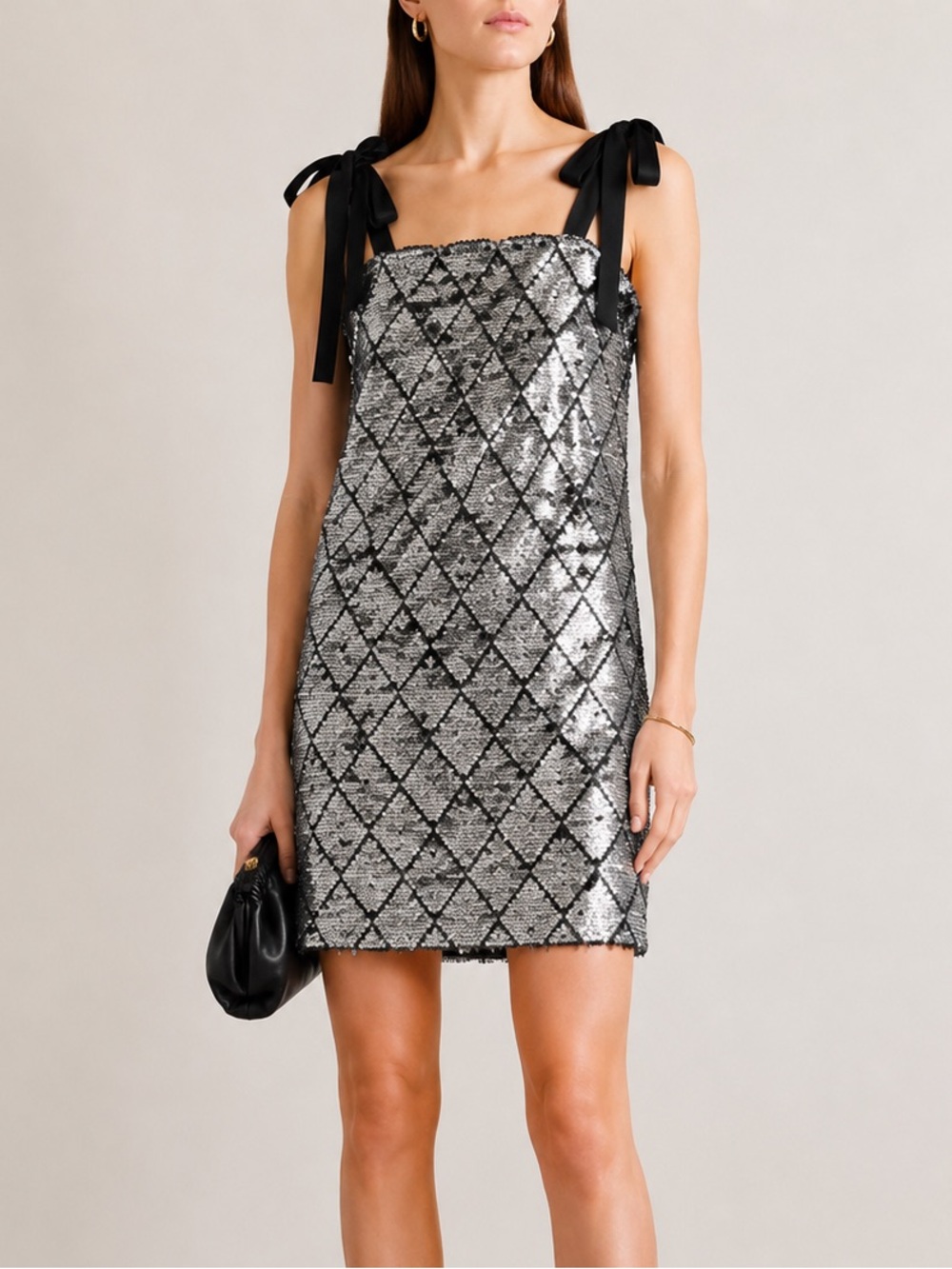 GIANNI BINI Elegant Silver and Black Dress SMALL 🪩